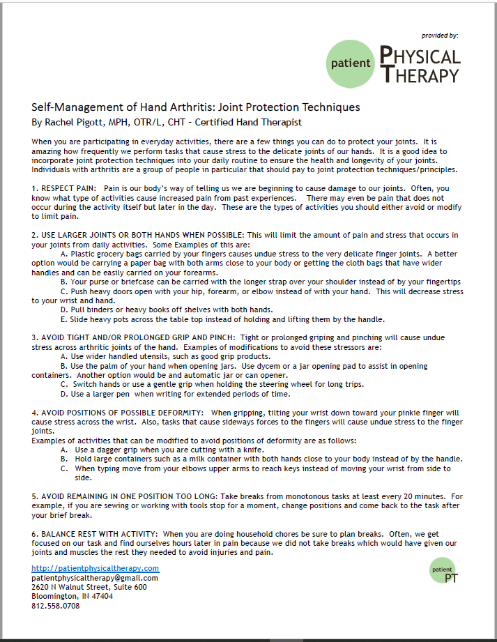 Hand Arthritis & Joint Protection 812.558.0976