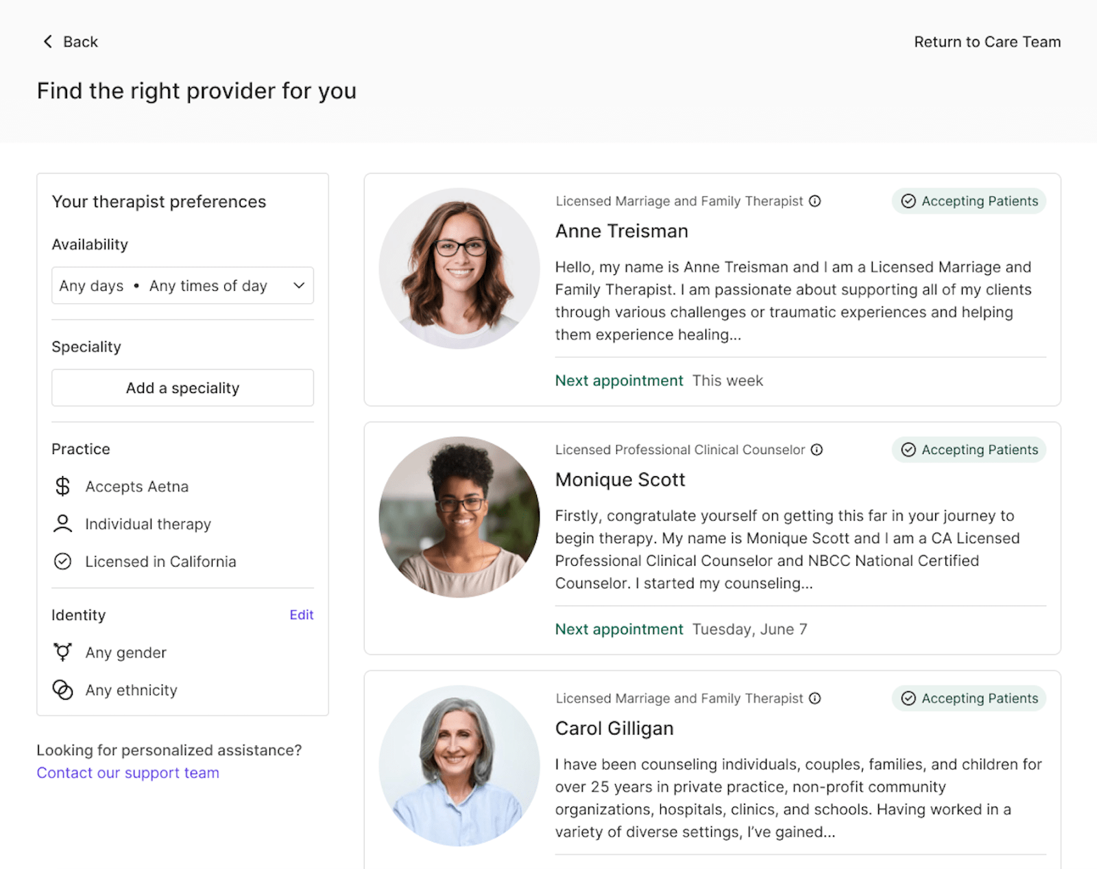 Finding a new therapist Rula Patient