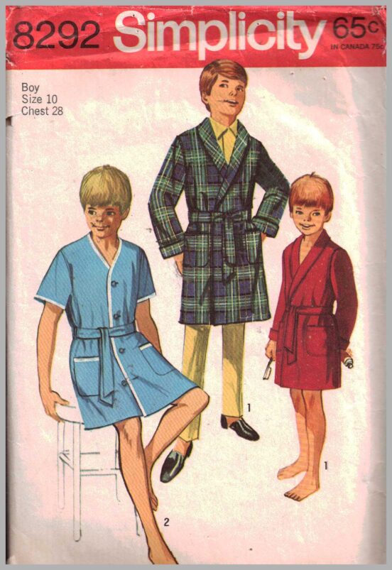 Simplicity 8292 Boys Robes Size 10 Used Sewing Pattern