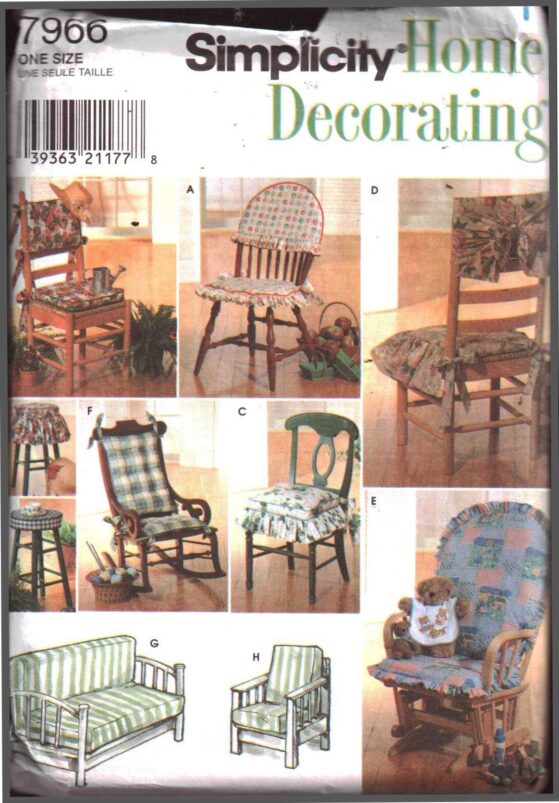 Simplicity 7966 Chair Pads, Futon and Glider Covers Size One Uncut