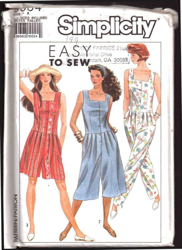 Simplicity 9564 Jumpsuit in three lengths Size A All Uncut Sewing Pattern