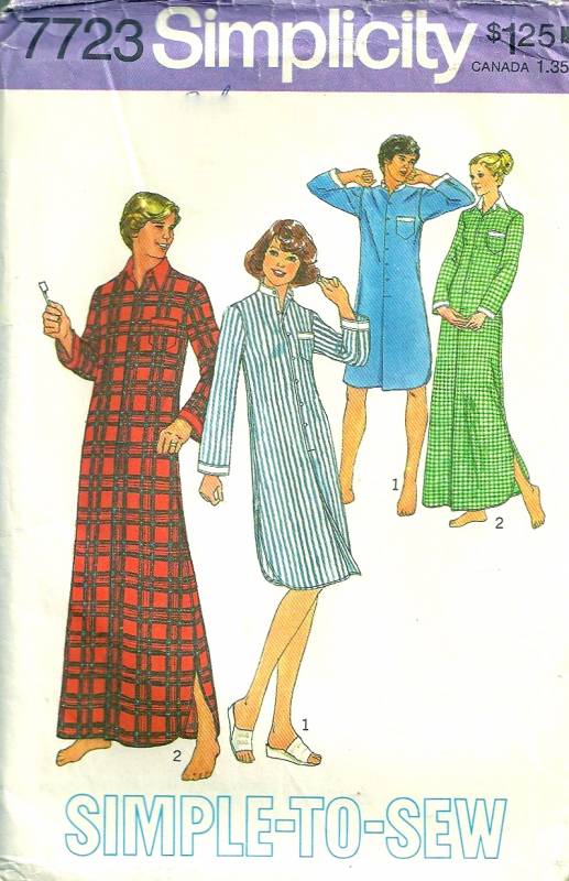 Simplicity 7723 1970s Easy Everybody Unisex Nightshirt Pattern 2