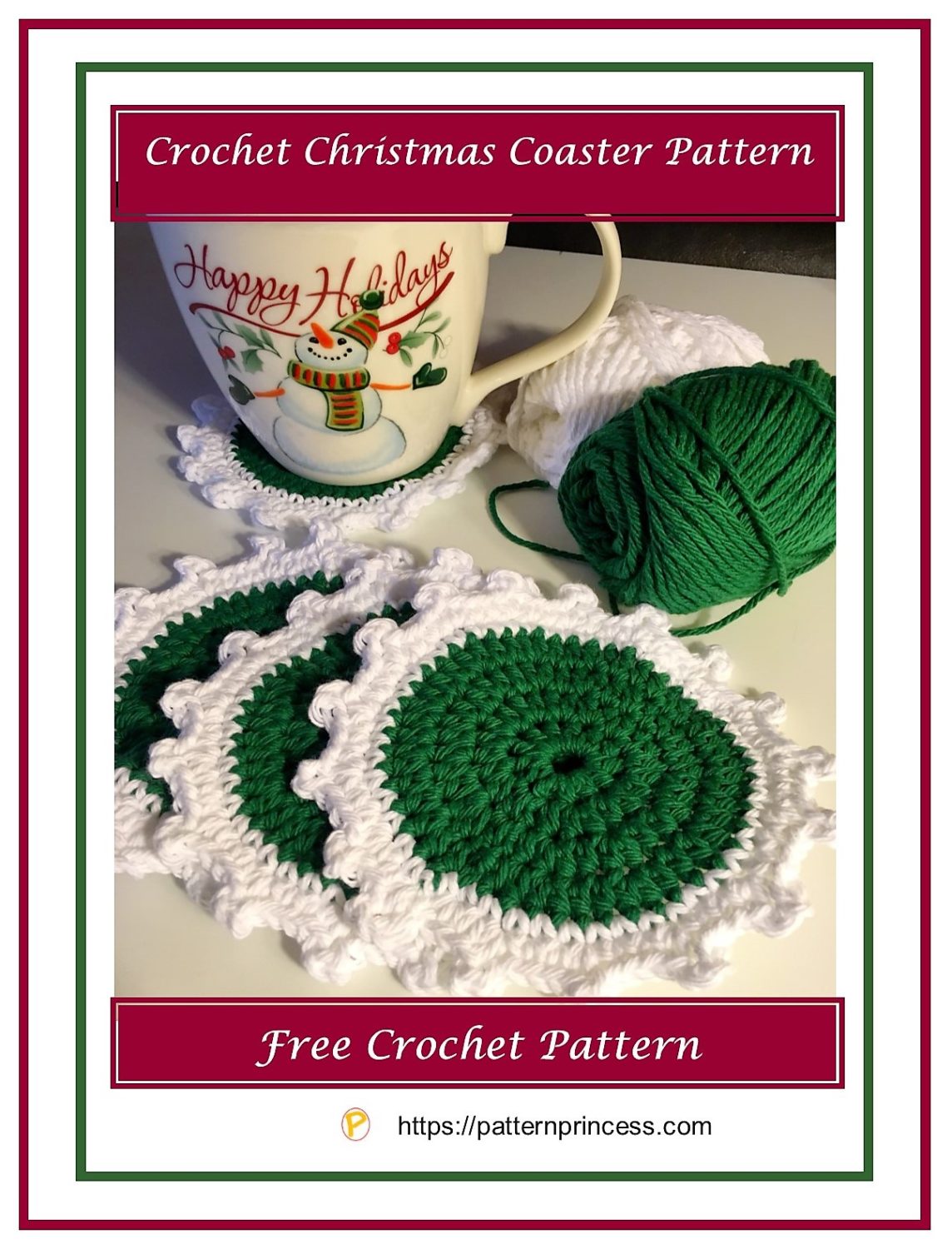 Crochet Christmas Coaster Pattern Pattern Princess