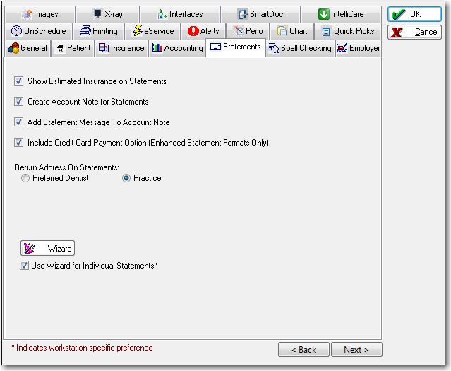 Eaglesoft Preferences Statements Tab