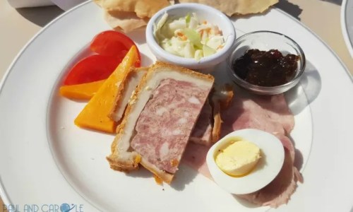 Fred Olsen Braemar cruise ship plowman's lunch on pool deck view.#fredolsen #fredolsencruiseline #braemar #cruiseship #choosecruise #cruising #cruise #paulandcarole