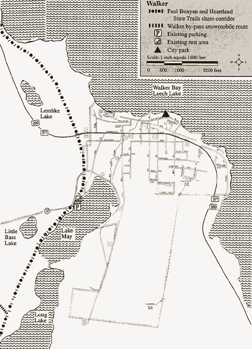 Walker Minnesota City Map MN Bike Trail Maps Paul Bunyan Trail Maps
