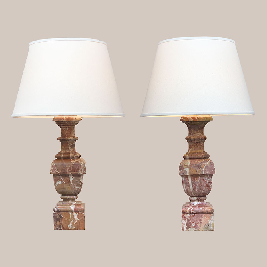 AL123 Pair of Marble Balustrade Table Lamps Paul Ferrante