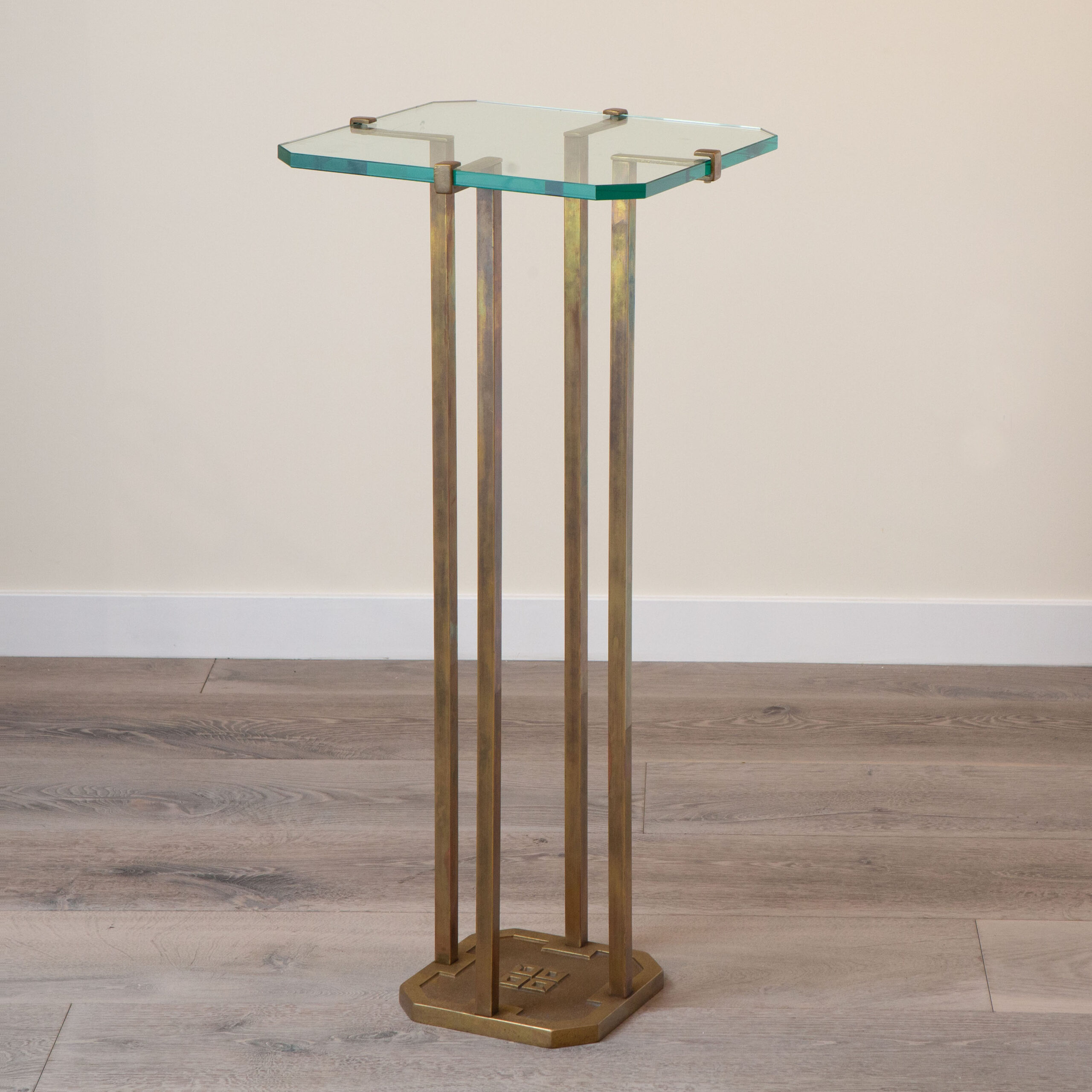 VF108 Bronze and Glass Pedestal Display Table, by Pierre Cardin Paul