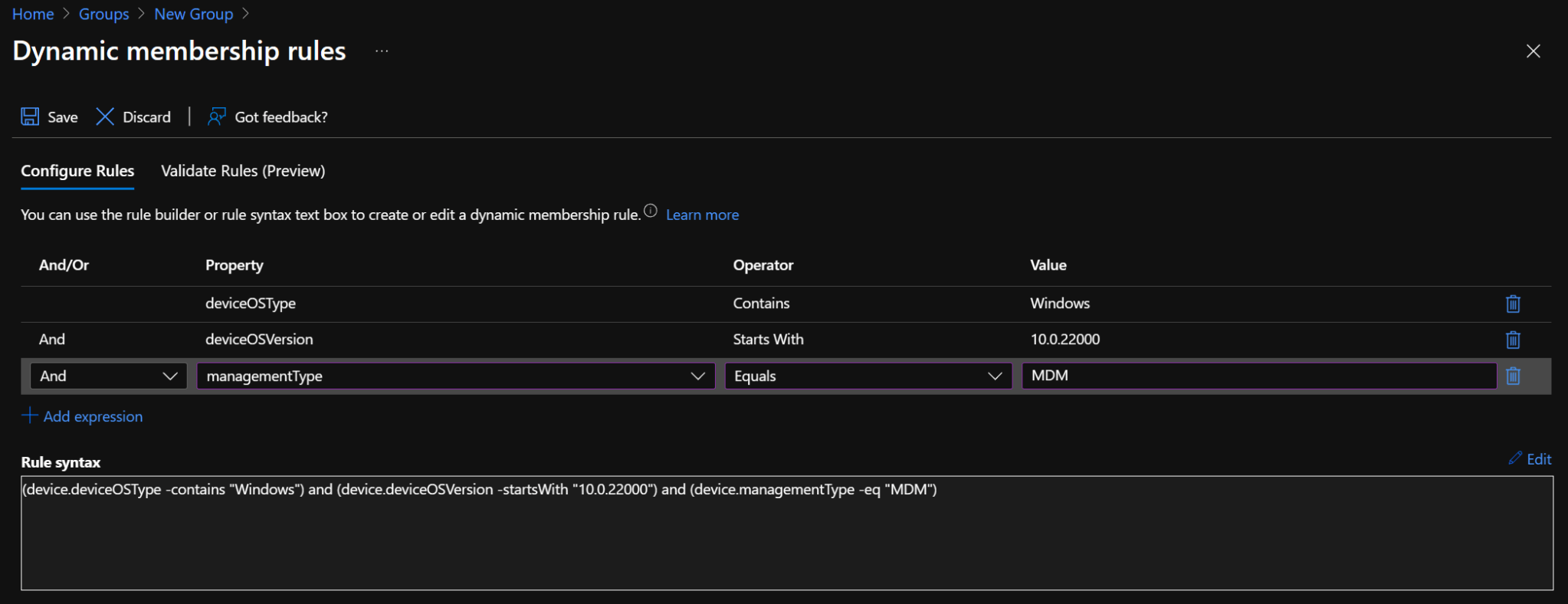 Windows 11 and Intune A Windows 11 Dynamic Device Group