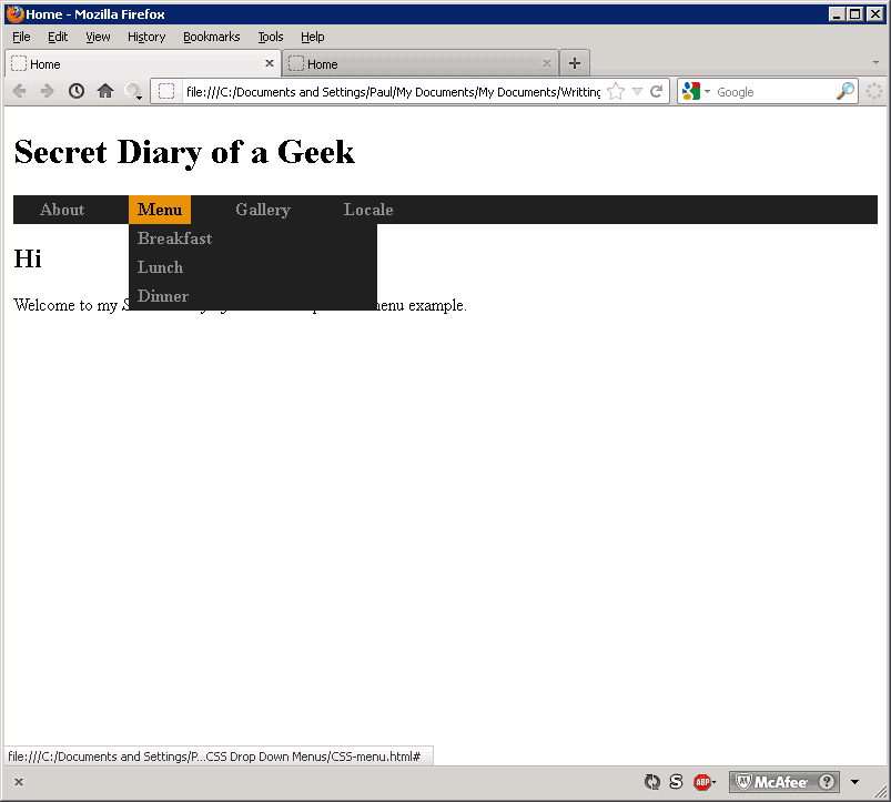 CSS Drop Down Menus Secret Diary of a Geek