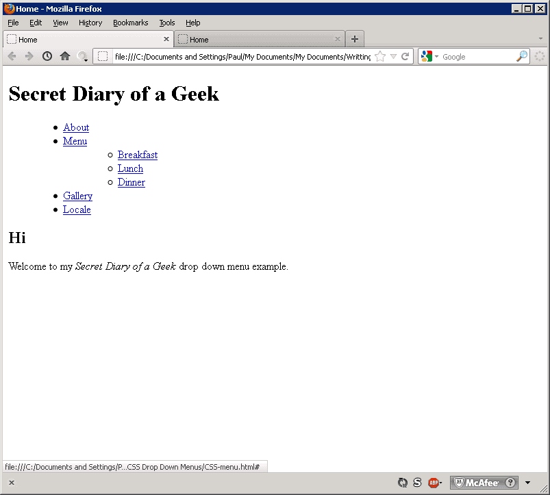 CSS Drop Down Menus Secret Diary of a Geek