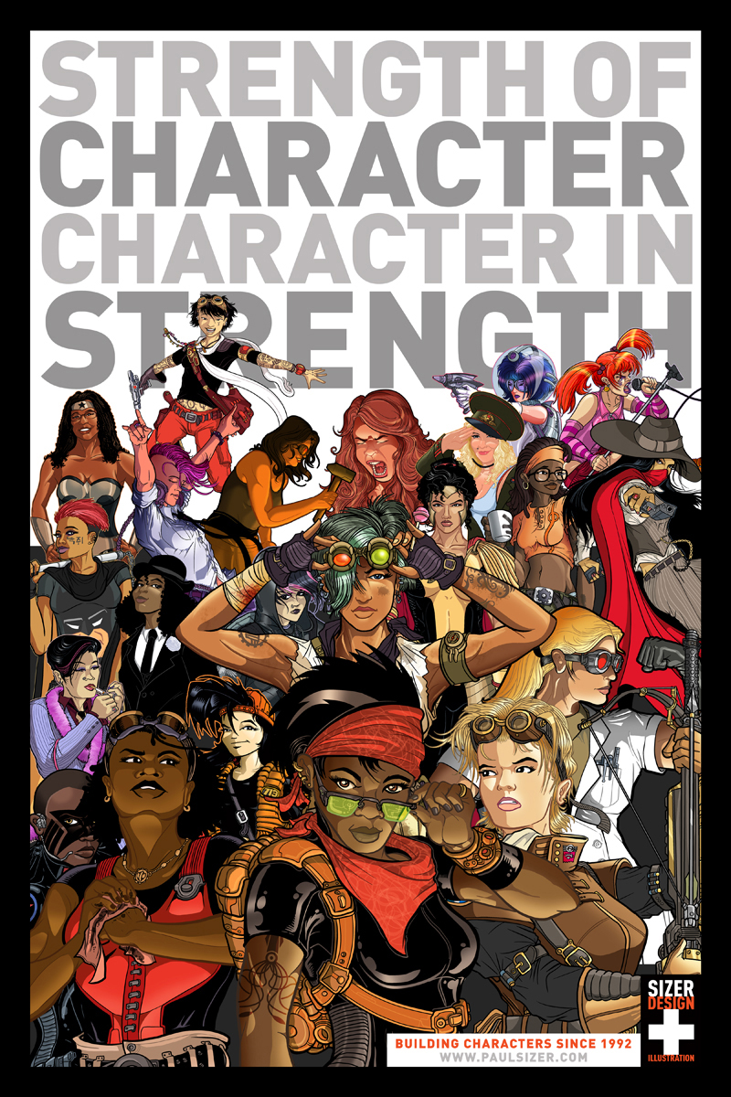 STRENGTH OF CHARACTER, CHARACTER IN STRENGTH Sizer Design + Illustration