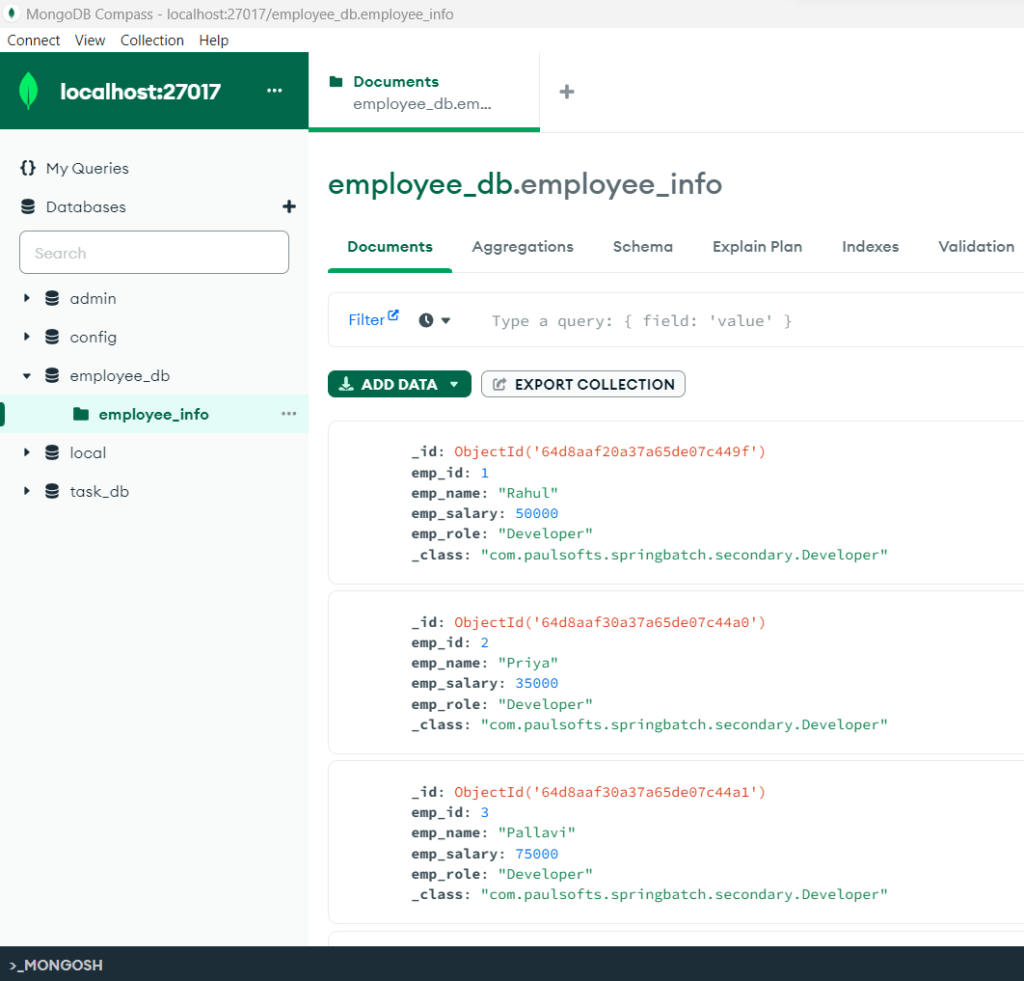 Spring Batch 5 example Read from MySQL and Write to MongoDB paulsofts