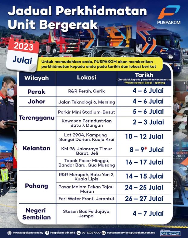 Puspakom Jul23 Mobile Unit Schedule 1