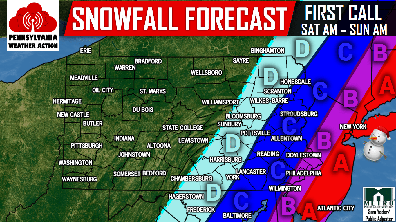 First Call Accumulating Snow Threat Increasing For Parts of PA