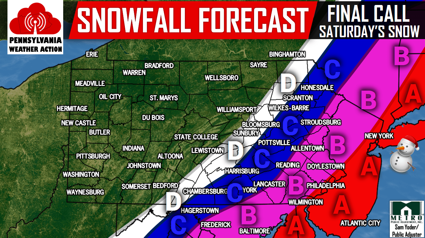 Final Call Snow Totals Increased for Saturday PA Weather Action