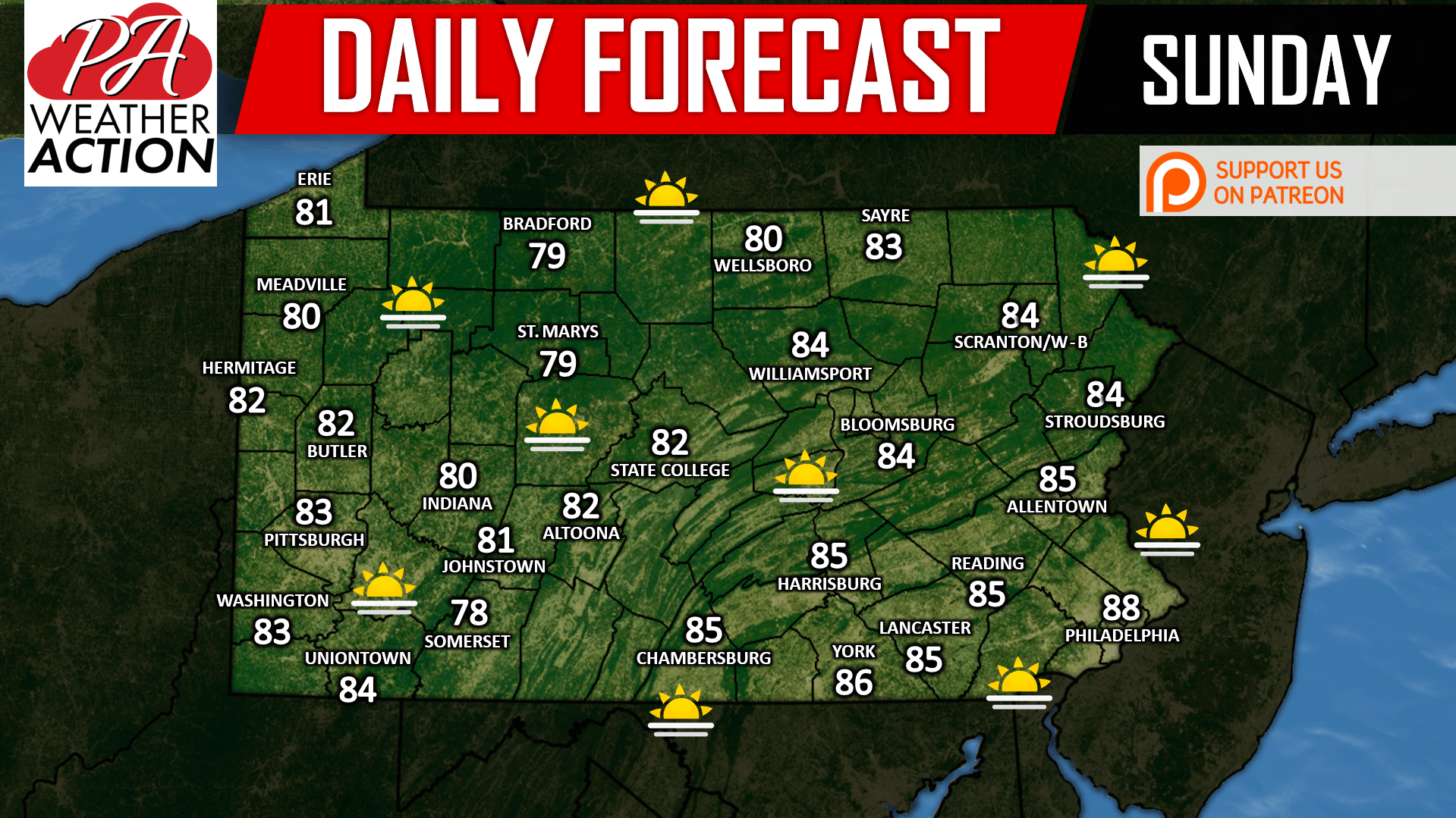 Daily Forecast for Sunday, August 26th, 2018 PA Weather Action