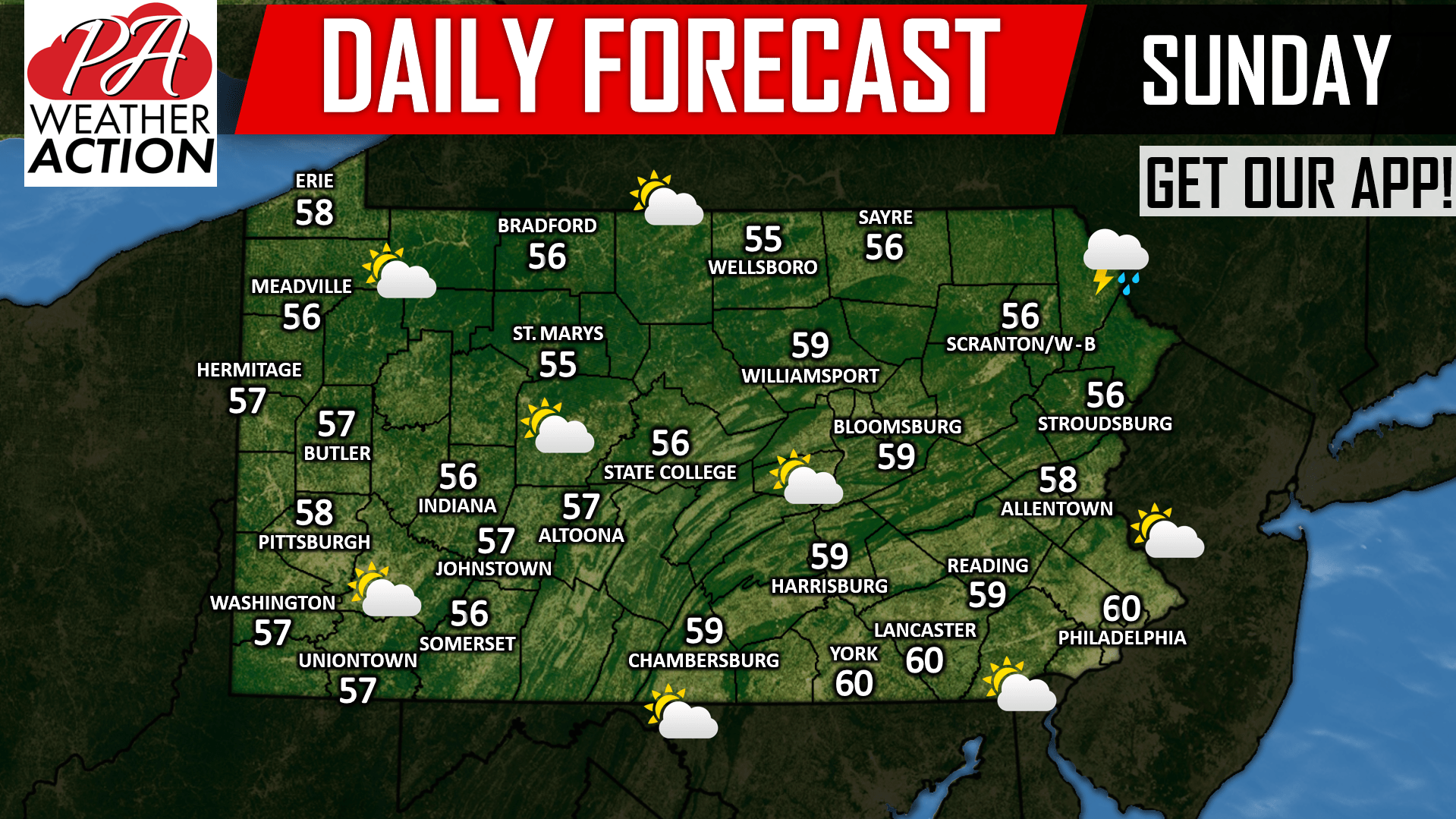Daily Forecast for Sunday, October 14th, 2018 PA Weather Action
