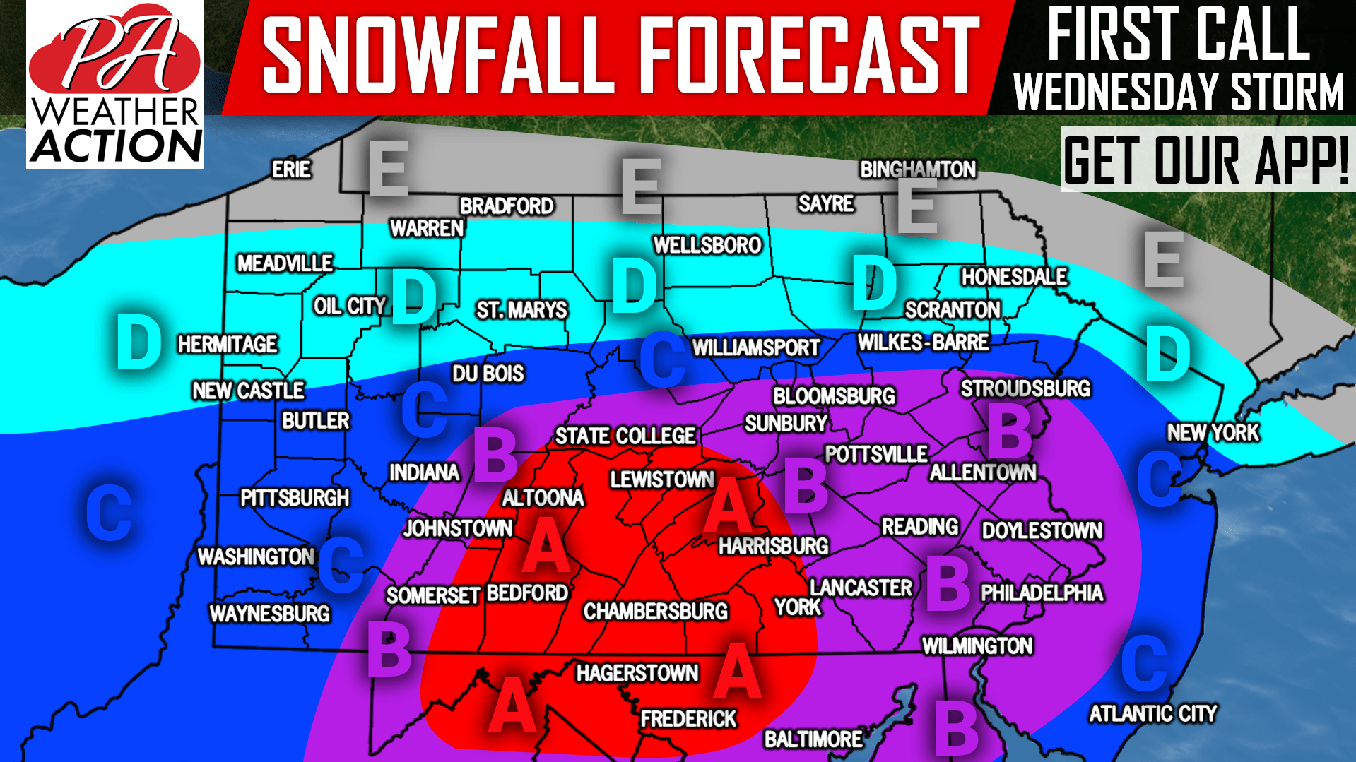 First Call Snow & Ice Forecast for Wednesday's Winter Storm PA