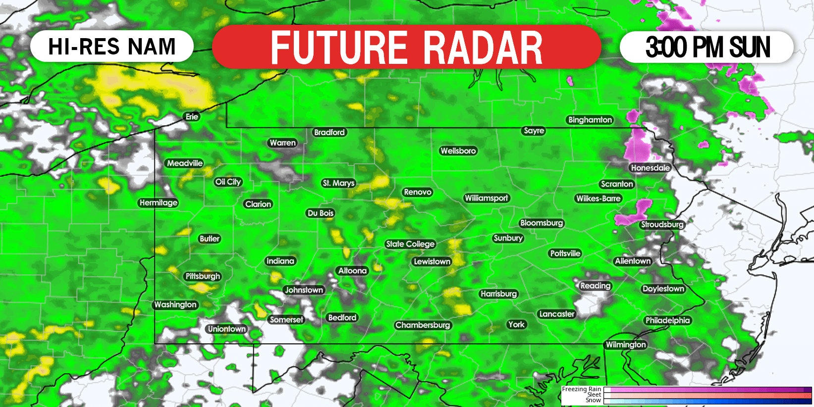 Rain Likely Sunday into Monday; Ice Possible in the Poconos PA