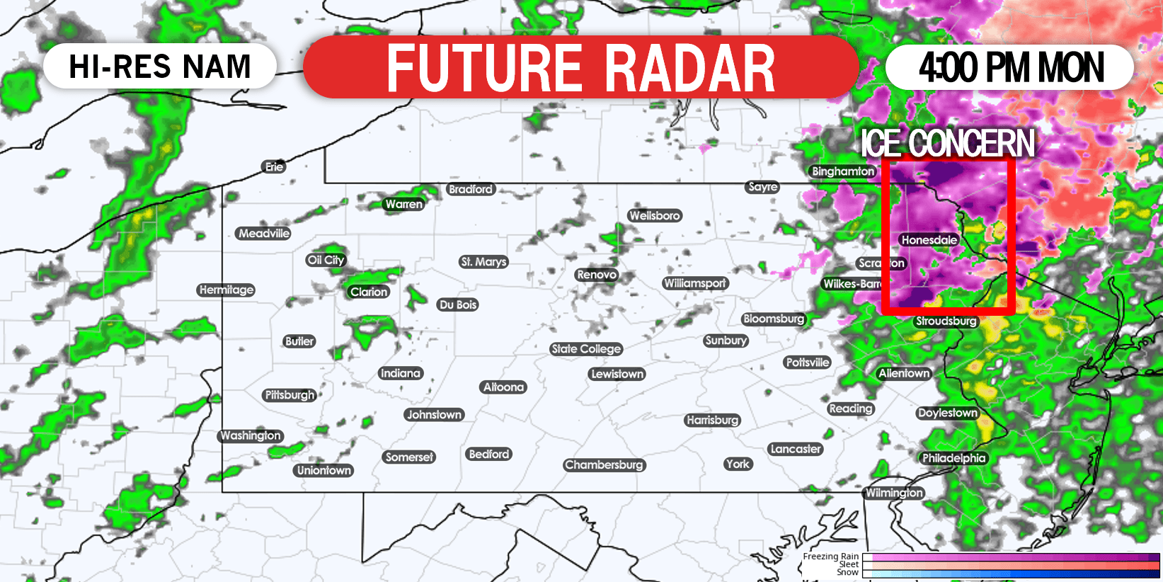 Rain Likely Sunday into Monday; Ice Possible in the Poconos PA