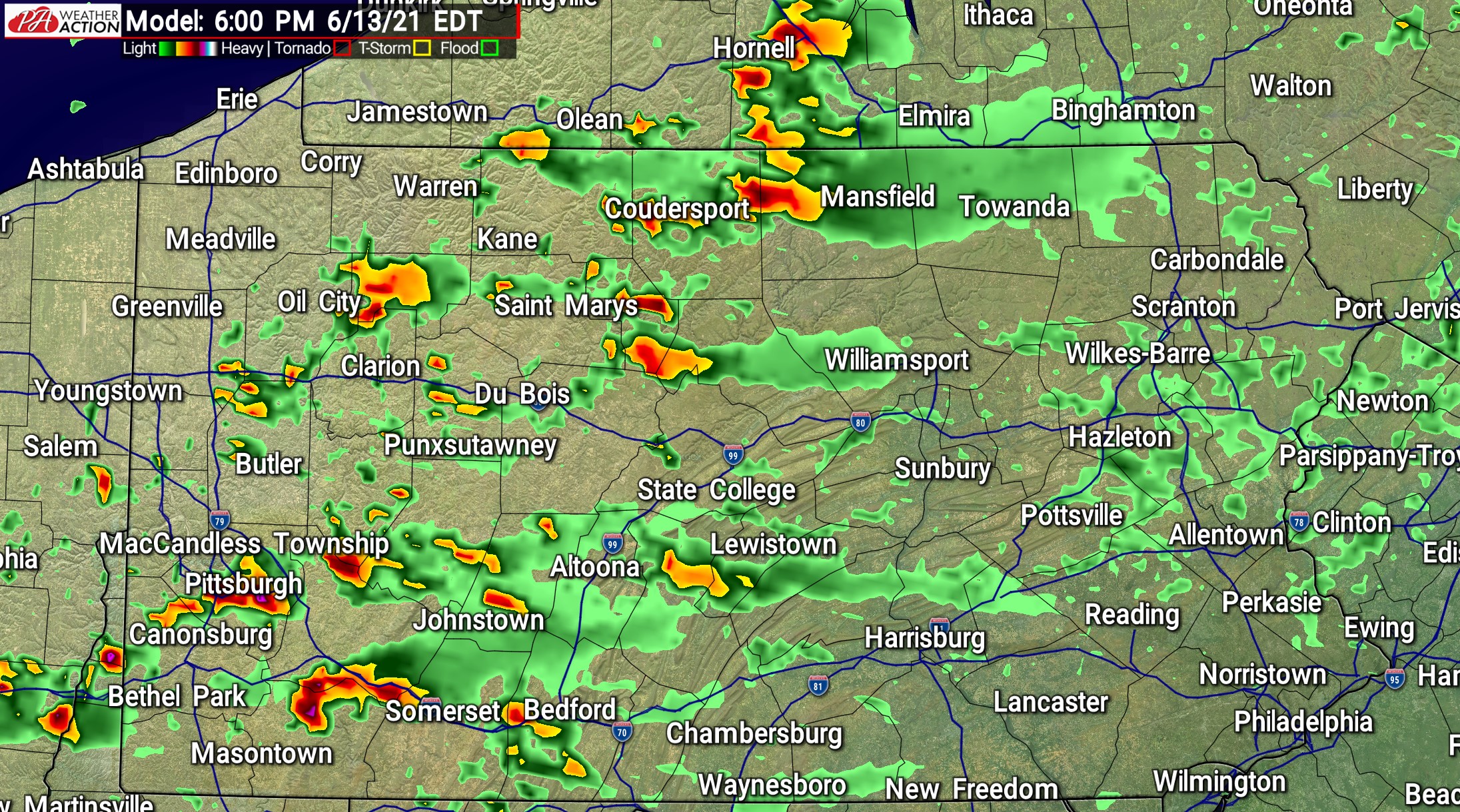 Gusty Storms Possible Across Much of Pennsylvania Sunday Afternoon into