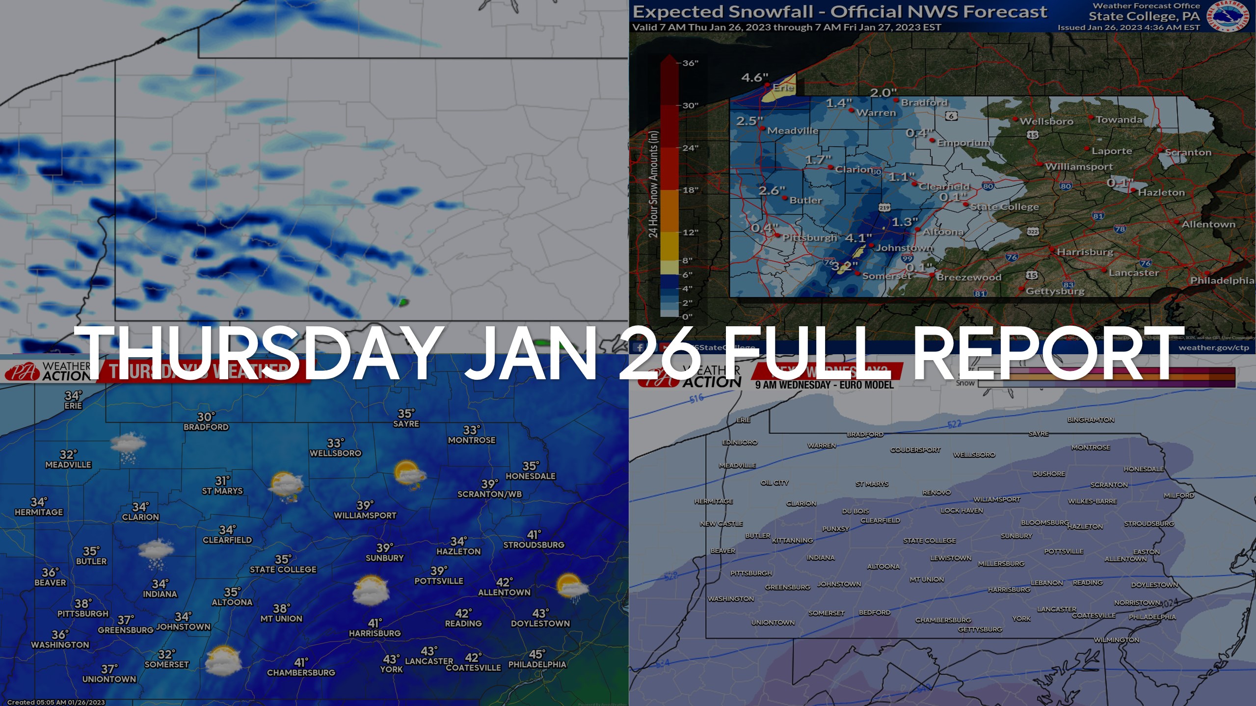 Thursday Jan 26 Report Snow Showers in Western PA Today & Tonight