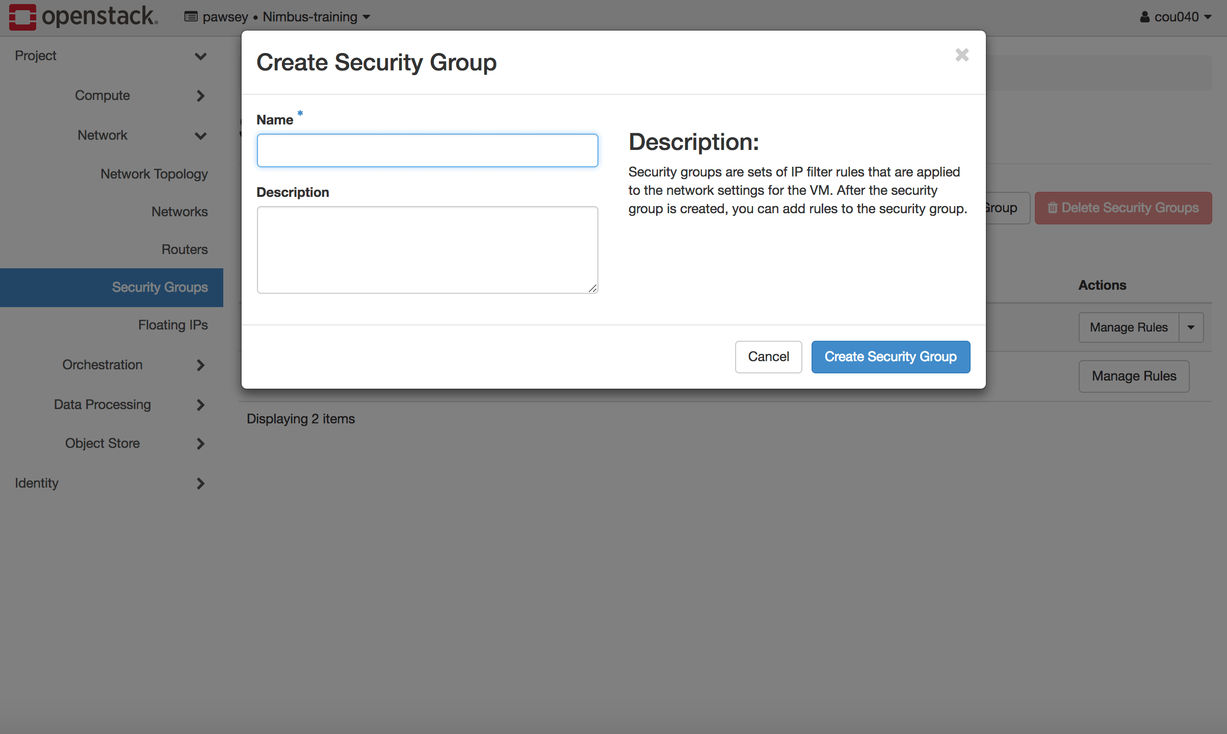Using Nimbus Cloud computing at Pawsey Simplified security and networking