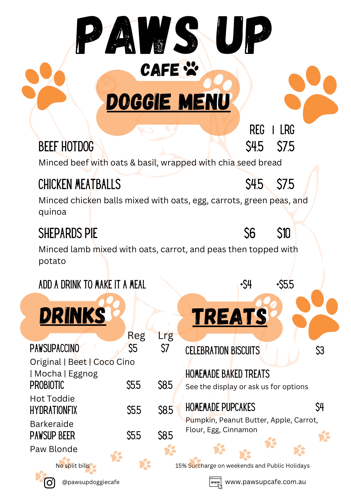 Menu Dog friendly cafe