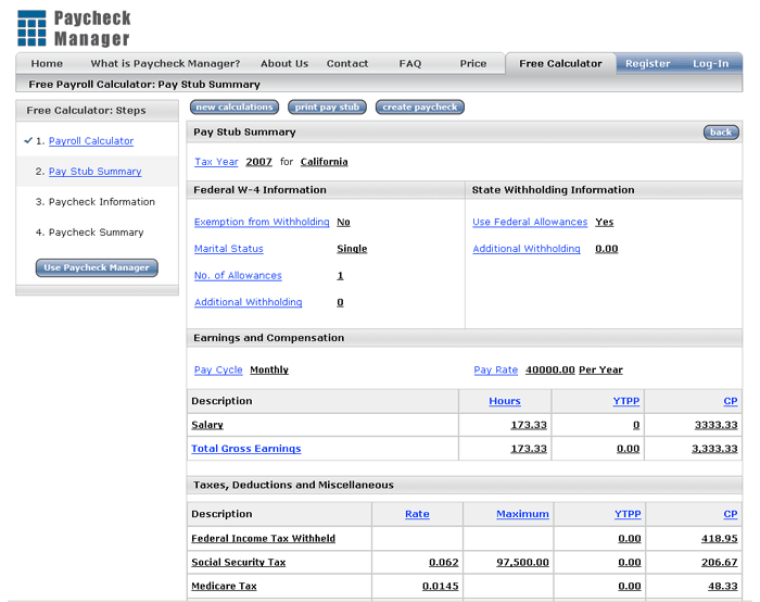 Paycheck Manager: Free Payroll Calculator Demo - Step 2