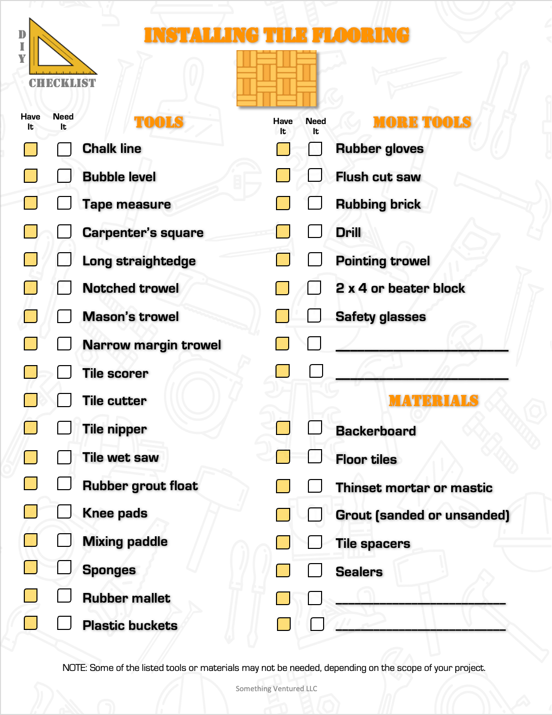 Tools &amp; Materials Checklist: Install Tile Flooring - Payhip