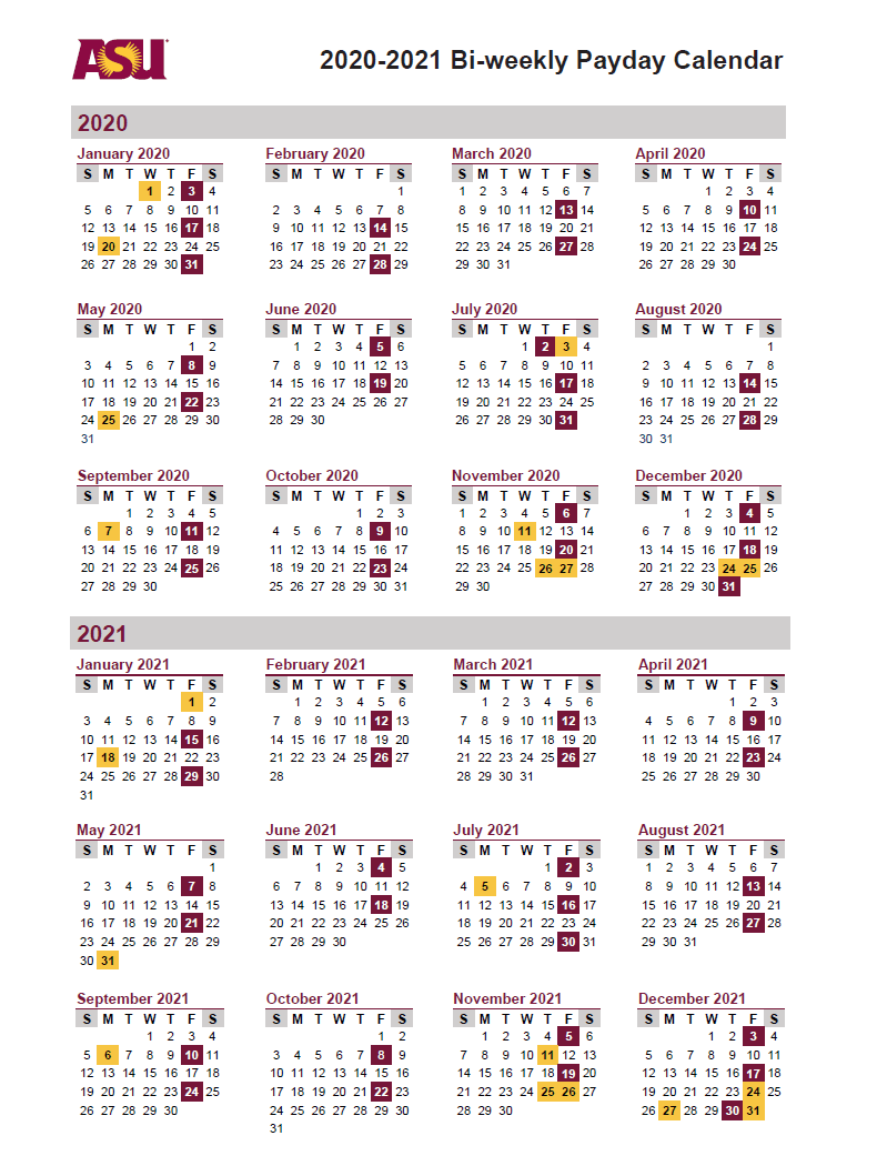 Arizona State University (ASU) Payroll Calendar 2022