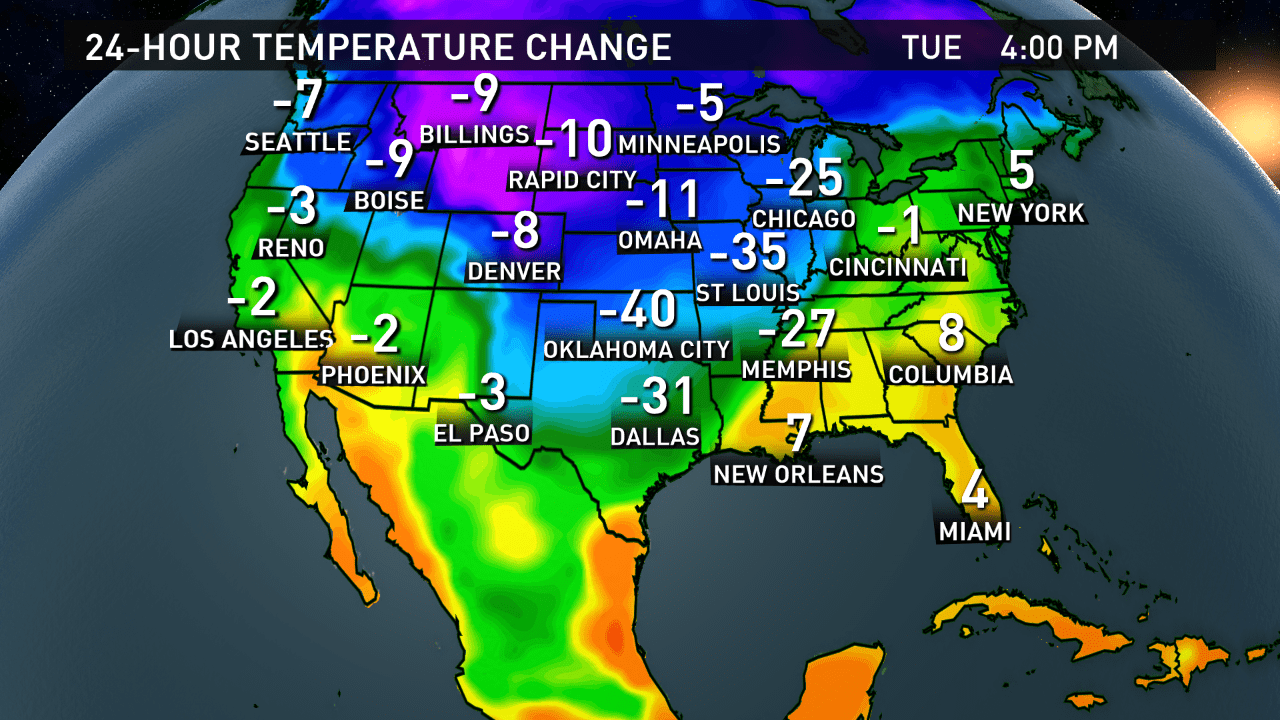 Daniel Bonds on Twitter "The 24hour temperature change map shows
