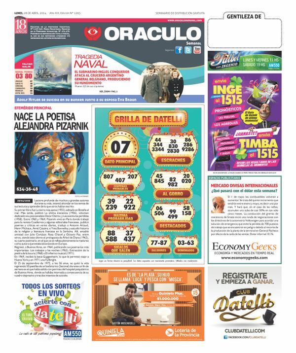 Oraculo Semanal En Twitter: "Tapa De La Edición Impresa Del Oráculo Semanal Del Lunes 28 De Abril De 2014 Http://T.co/4Rexxp7Vvh" / Twitter
