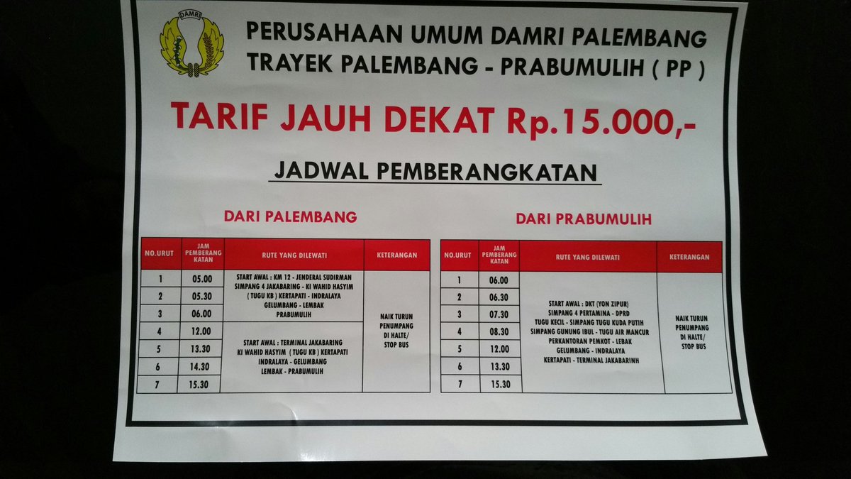 Jadwal Bus Damri Palembang Indralaya