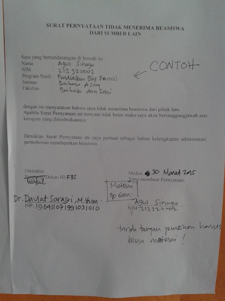 Hmj Basastrasia Twitterissä: "Contoh Surat Pernyataan Tidak Menerima Beasiswa Lain. *Syarat Pengurusan Beasiswa Ppa Http://T.co/Fyuud6Eqn5" / Twitter