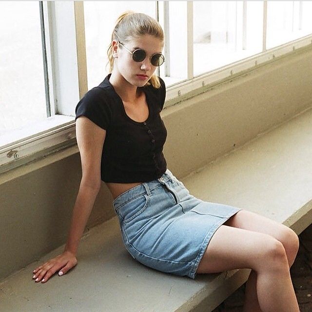 Classic summer styles the 2x1 rib button crop top & denim midi skirt