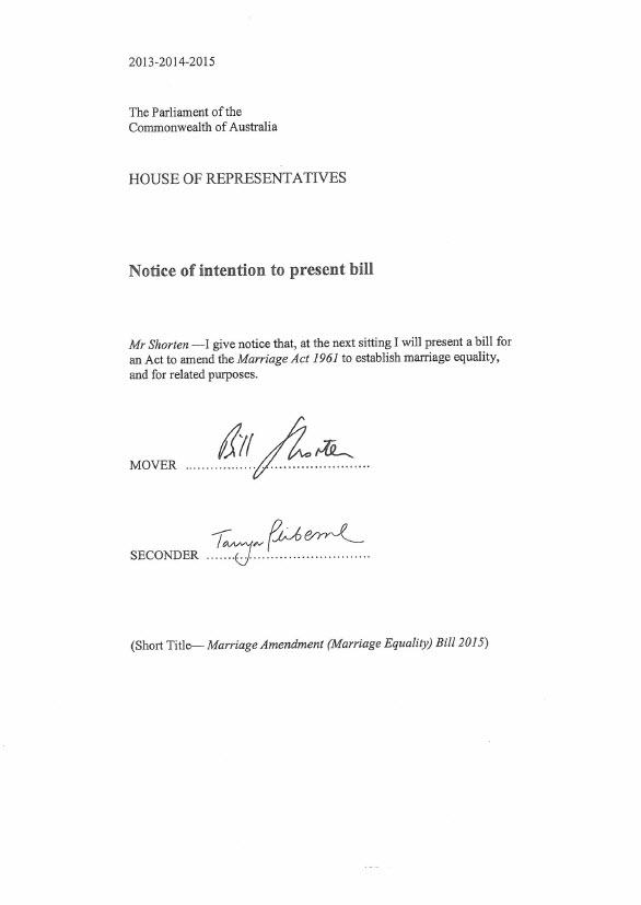 Karen Barlow on Twitter "OL Shorten's notice of intention to present a