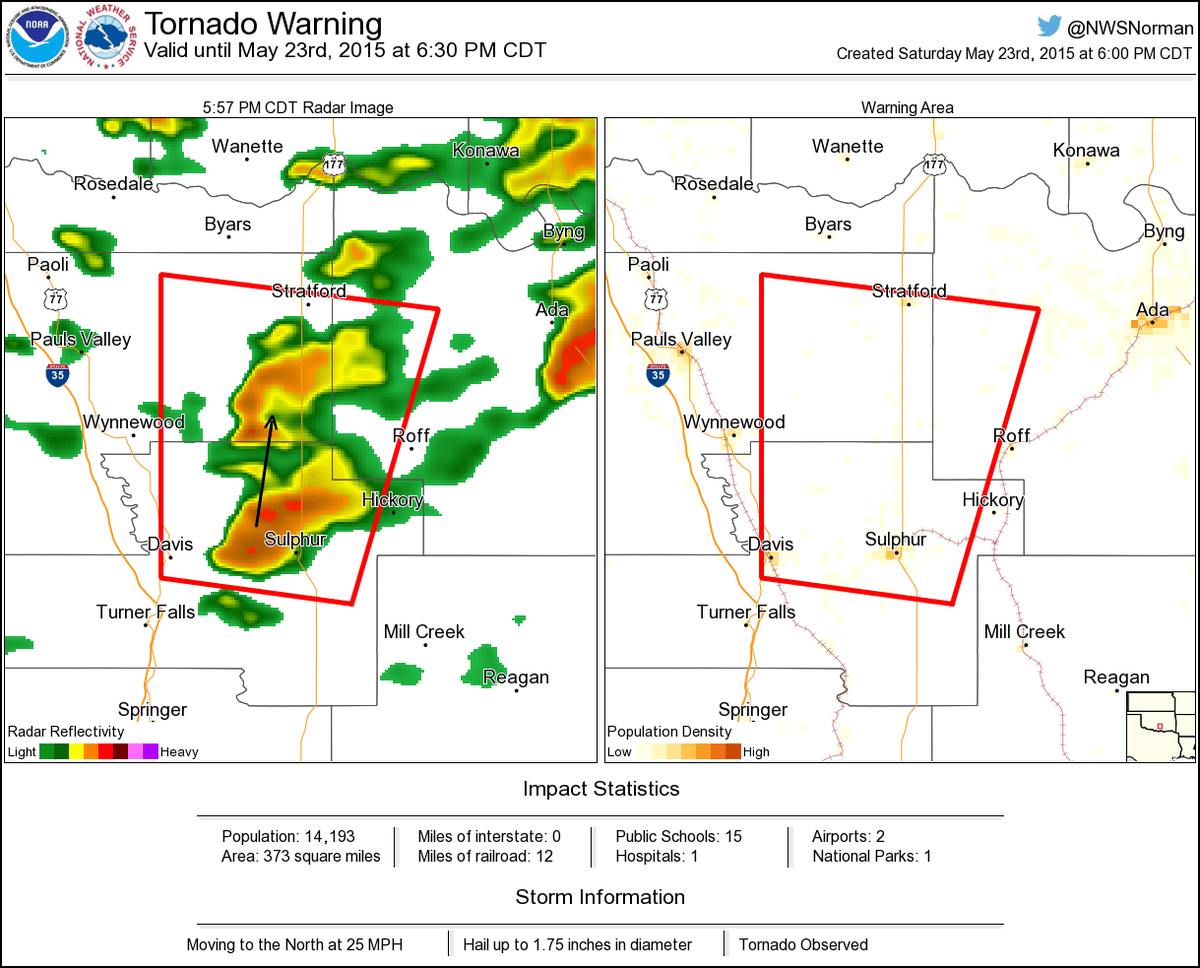 Tornado Warning Tornado Warning including Sulphur OK, Davis OK