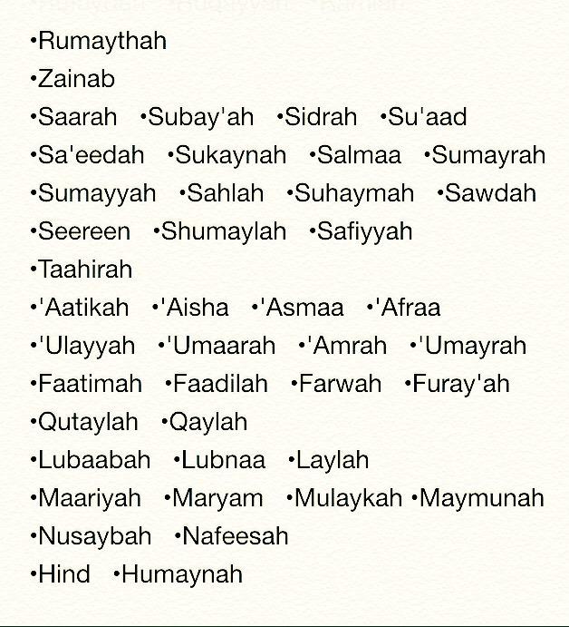 Abu Muadh Taqweem on Twitter "Selection of Female Muslim Names All