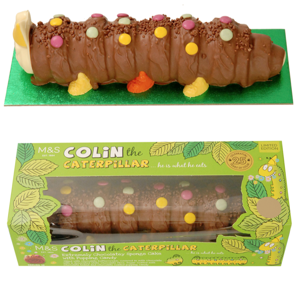 Marks and spencer 's colin the caterpillar cake is 25 today! happy