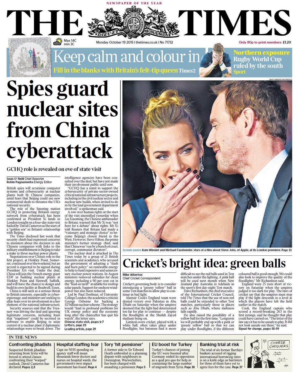 Monday's times front page spies guard nuclear sites from china