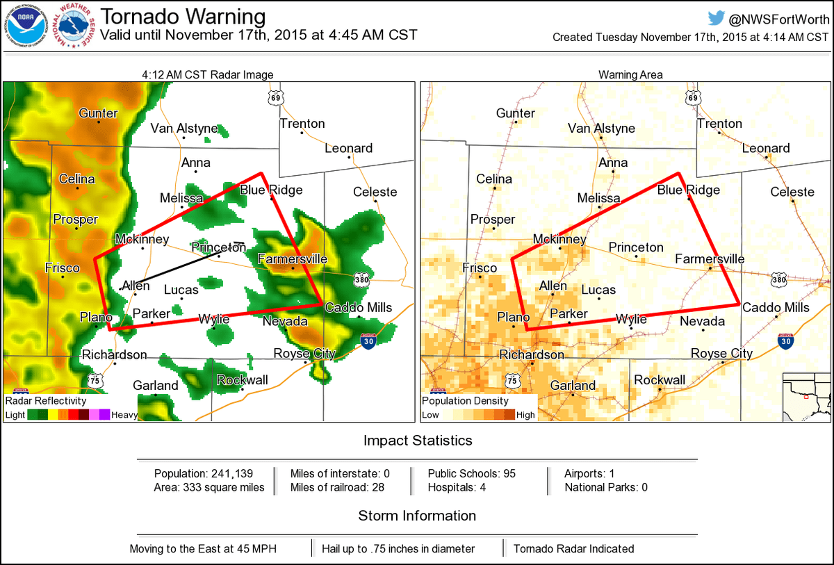 Tornado Warning including Mckinney TX, Allen TX, Farmersville TX until