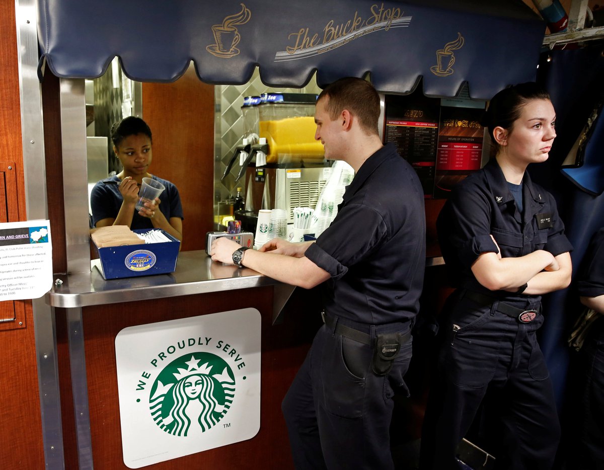 There's a starbucks coffee shop on board the uss harry s.truman