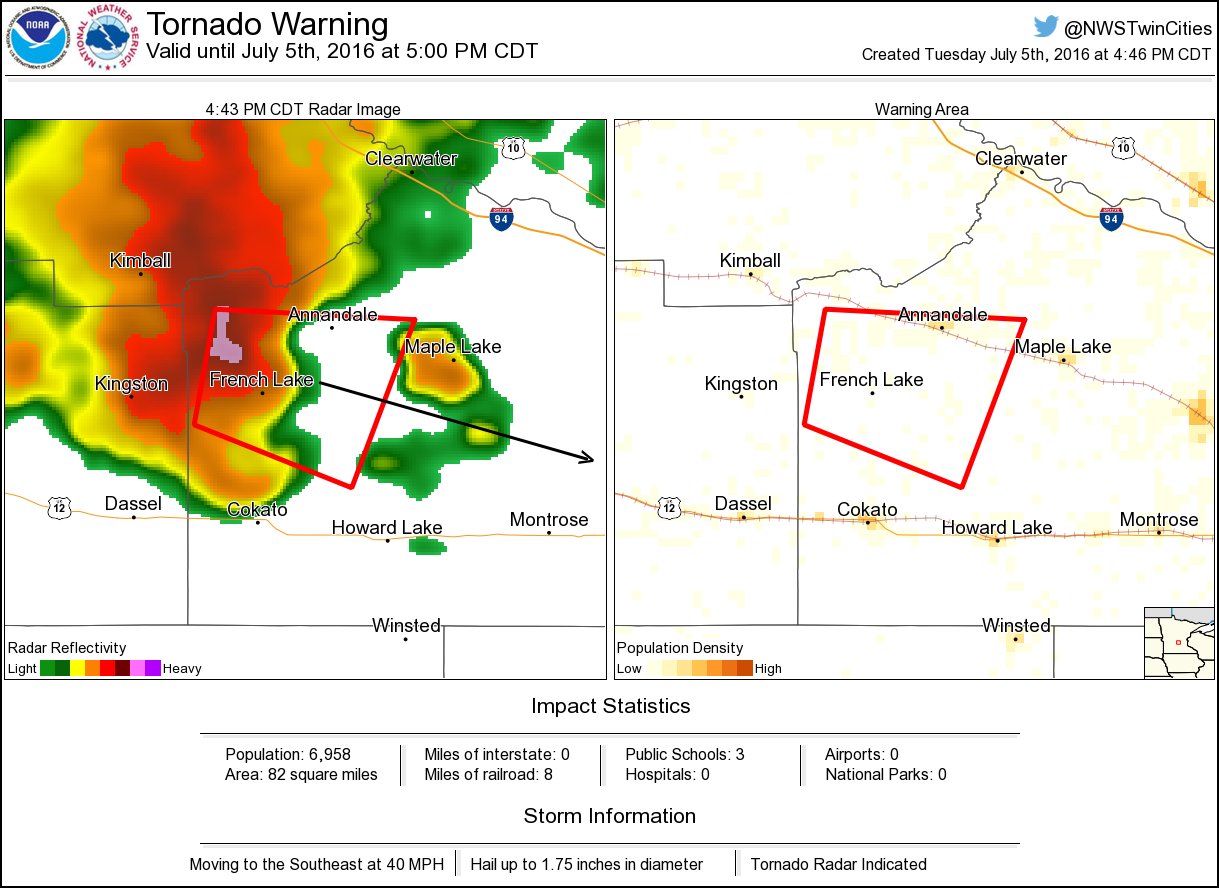 NWS Tornado on Twitter "⚠️ Tornado Warning including Annandale MN