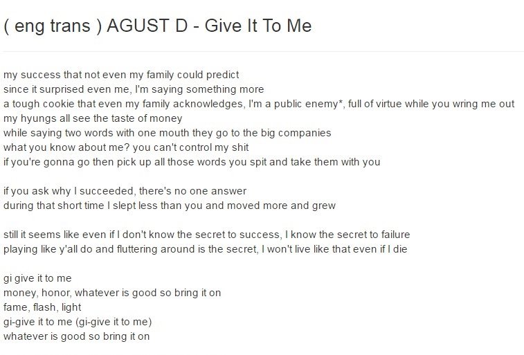 Give It To Me Agust D Lyrics angelinajoliecelebrity