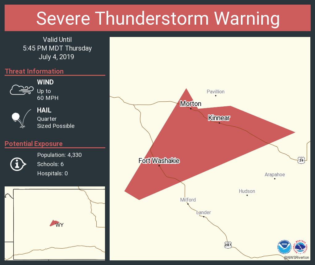 Severe Thunderstorm Warning including Fort Washakie WY, Ethete WY
