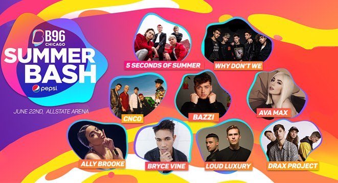 B96 Summer Bash 2023 Lineup Cnco On Twitter: "Chicago!! We'll See You This Saturday At The @B96Chicago @ Pepsi #Summerbash 💥 Grab Your Tickets At The Allstate Arena Box Office! Https://T.co/69Amgzvszk" / Twitter