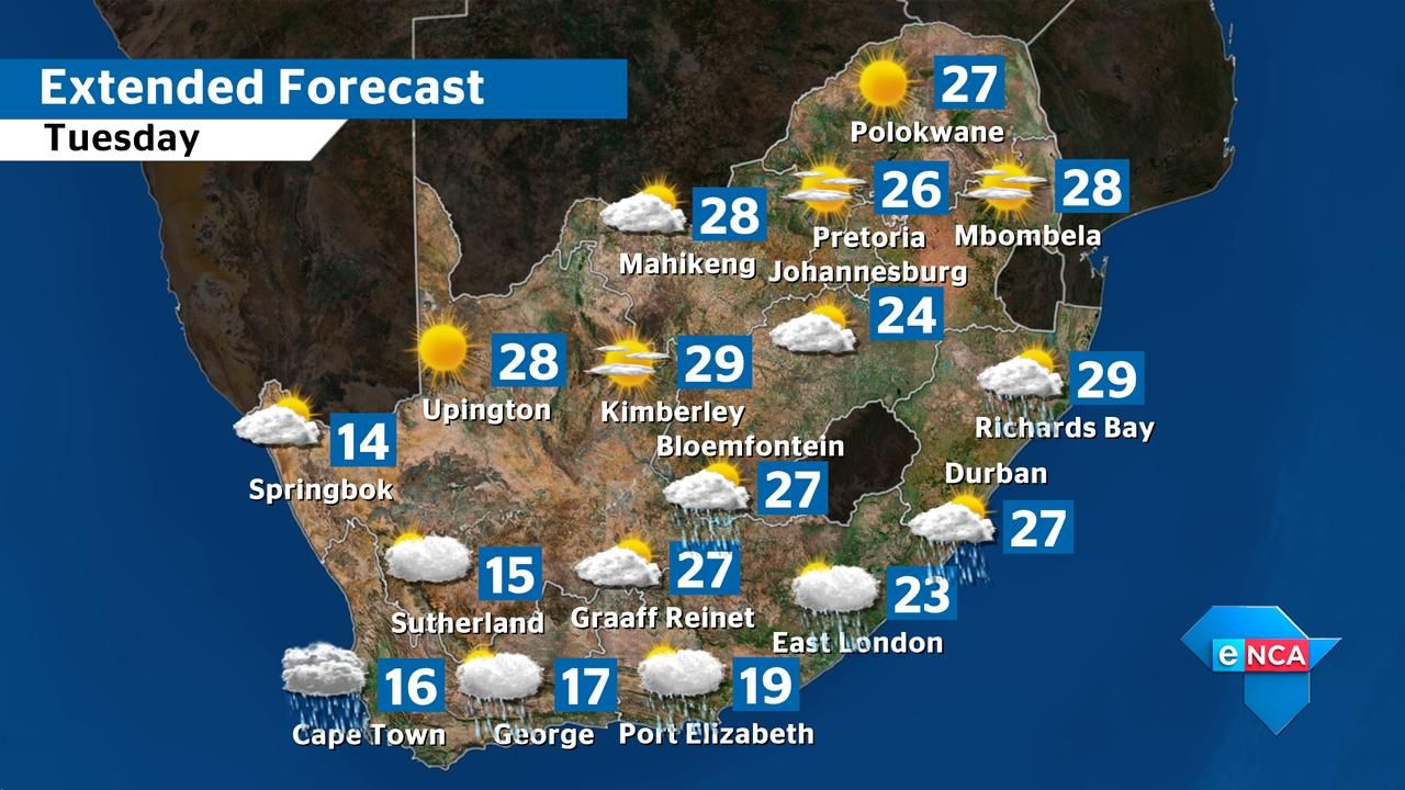 eNCA on Twitter "Your Tuesday weather forecast... cooler temperatures