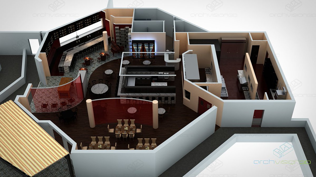 ARCHVISION 3D on Twitter "3D floorplan of a restaurant interior 